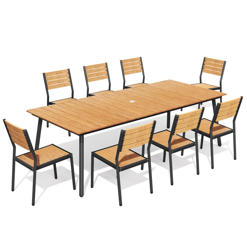  Ensemble de salle à manger de patio en aluminium pour 8 personnes L 94,5 po Georgean avec chaises empilables et trou pour parasol
