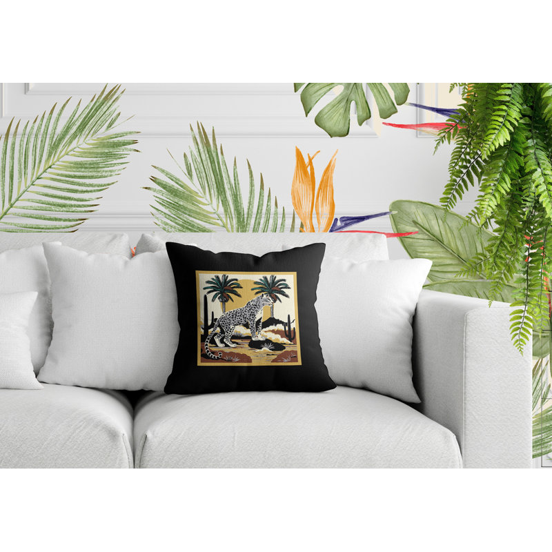 Oreiller carré réversible intérieur / extérieur Puro Leopard, Carré 17 po, Noir