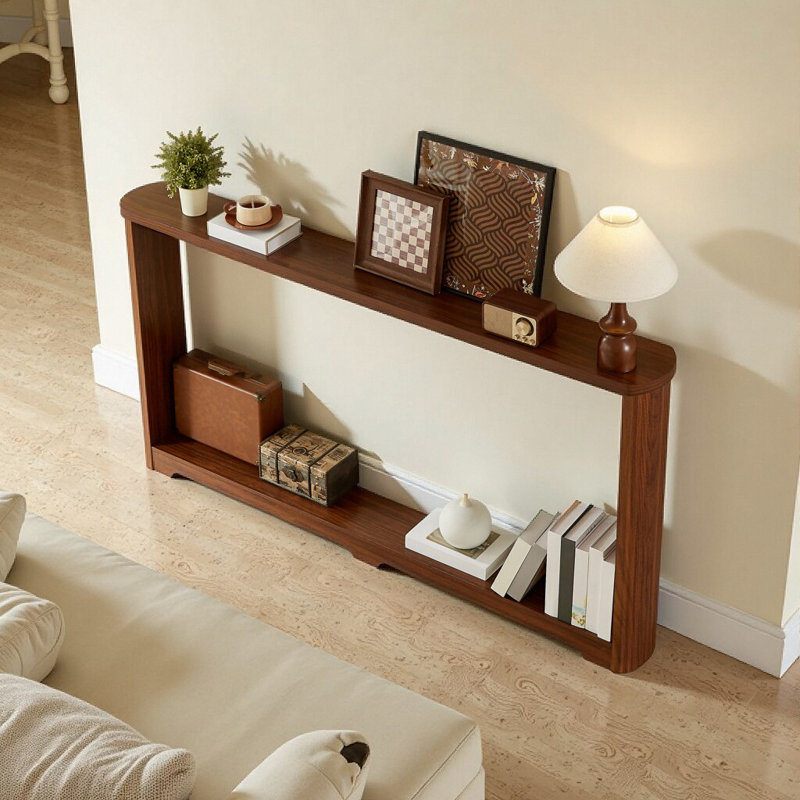  70.1 Inch Narrow Wave Curved Console Table, Wooden Storage Sofa Table with Thick Wear-Resistant Tabletop, Modern Retro Entryway Hallway Table for Living Room Office