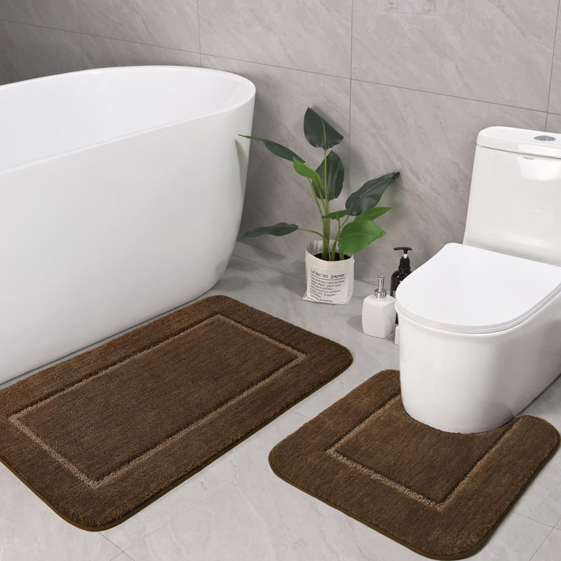 2 Piece Set Rectangle/u-shaped Bath Mat , Light Brown