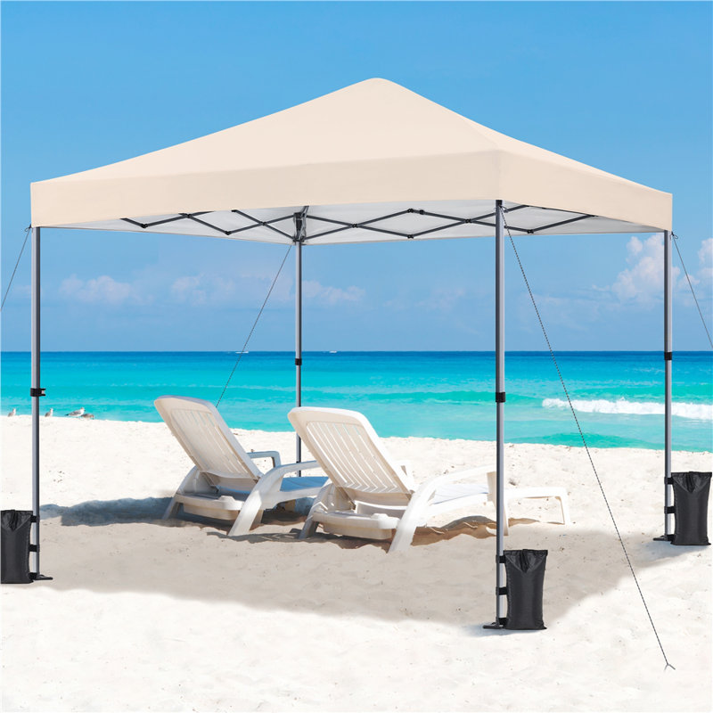 Multi-sized Pop-up Canopy with One-Push-To-Lock Setup Mechanism, Beige, 10' W x 10' D