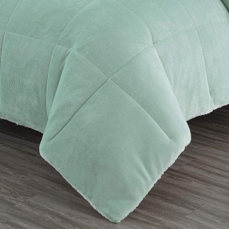 Aqua Reversible Micromink Sherpa Queen Comforter Set
