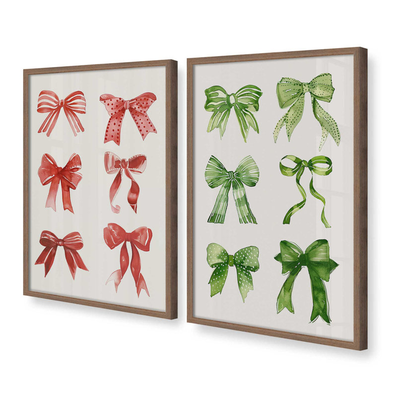 «Merry Little Bows», ensemble de 2 reproductions d'art, H 21,5 po x l 35 po, Noyer