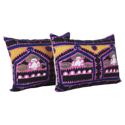 Pair Of Embroidered Vintage Pillow Covers And Inserts