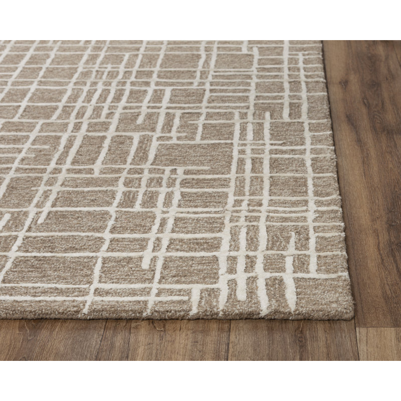 Tapis géométrique en laine touffeté à la main brun / blanc, Rectangle 8 pi 9 po x 11 pi 9 po