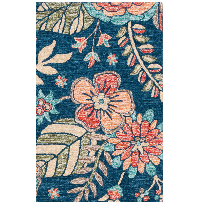 Jardin Handtufted Wool Cotton Floral Rug in Blue/Green, Rectangle 3' x 5'