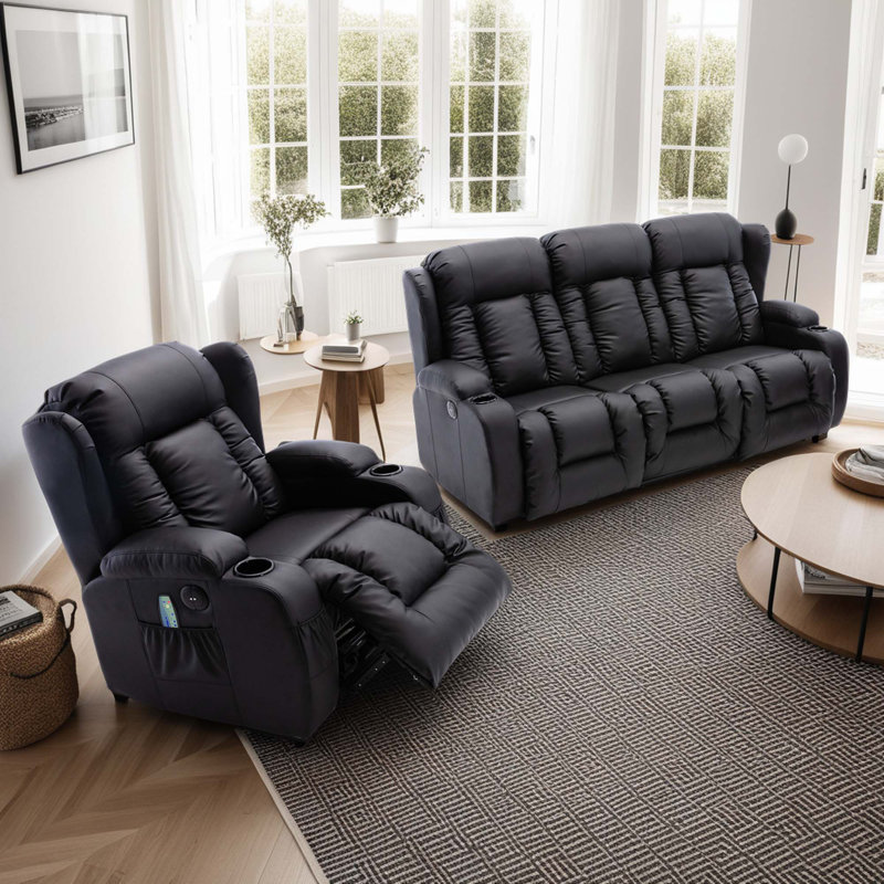Electric Reclining Living Room Sets, Black