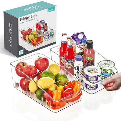 Sorbus 2 Pack Medium Roll Out Fridge Organizers with Wheels, Dividers, and Handles