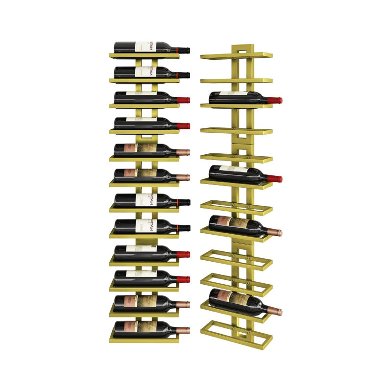12 Bottle Metal Wall Wine Holder, Gold