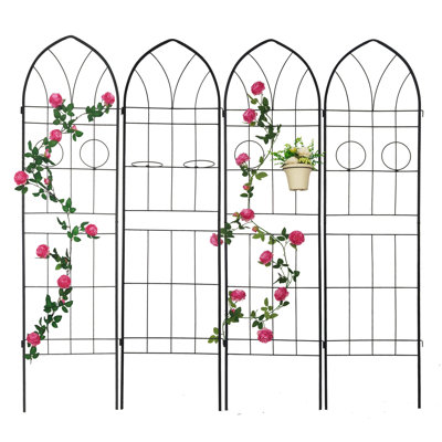 Rustproof Metal Garden Trellis 78.7" X 19.7", 4 Pack For , - Black 4 Outdoor 78.7"X19.7", Grape Vine Holder, Flower
