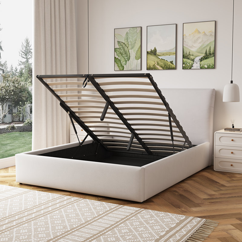 Upholstered Ottoman Storage Bed, King (5'), Beige