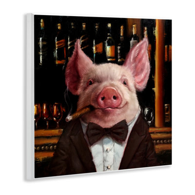 «Classy Pig at Cigar Bar Farm Animal» par Lucia Heffernan, reproduction d'art graphique