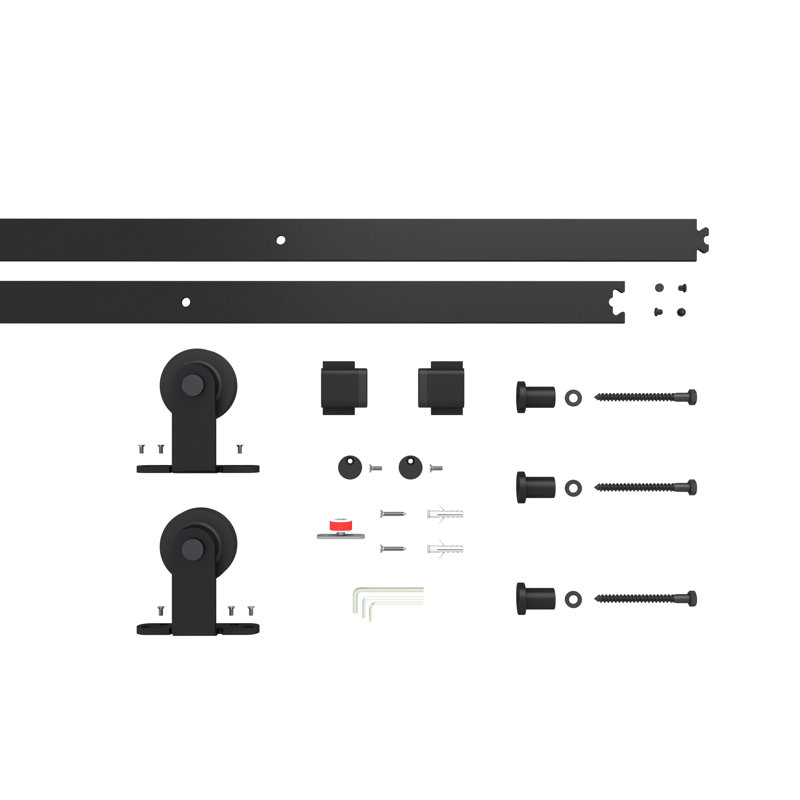 84'' Frosted Glass Black Aluminum Frame Sliding Barn Door