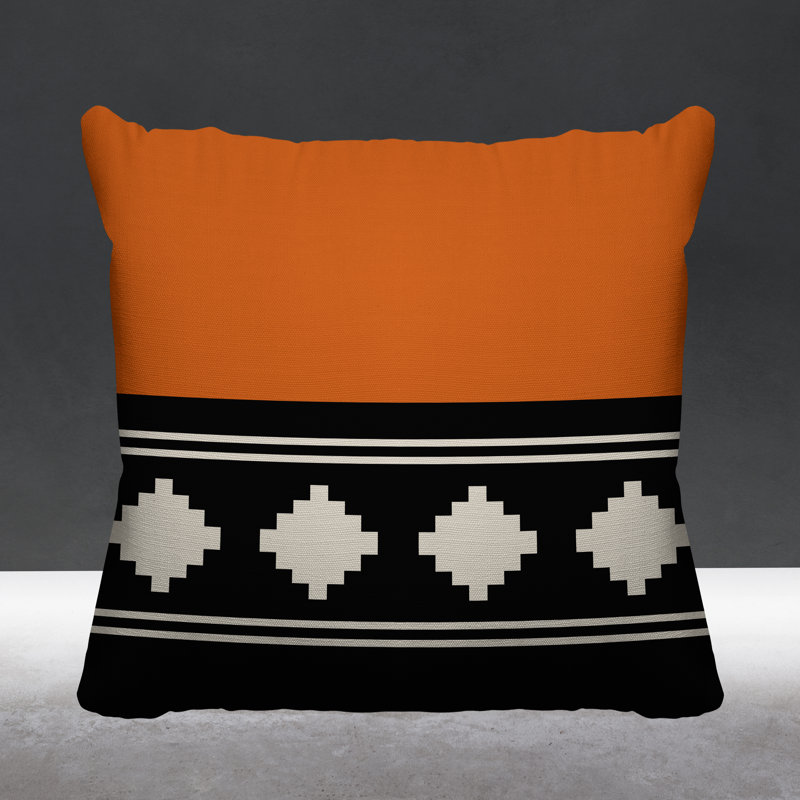 Coussin intérieur / extérieur Ector Southwestern, L 15 po x H 15 po, Orange