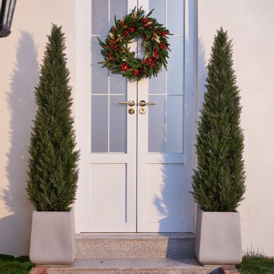 Adcock Artificial Cypress Trees for Outdoor Front Porch, UV Resistant Faux Cedar Topiary with Heavy-Duty Ground Stake, Wind-Proof Potted Plant Alternative for Garden & Privacy (Green)