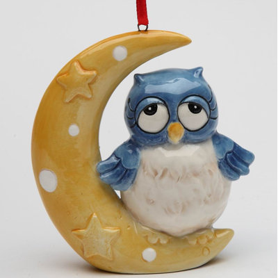 Figurine suspendue chouette sur la lune