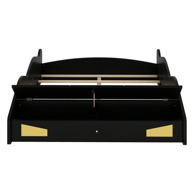 Race Car-Shaped Platform Bed With Wheels And Storage, Black/Yellow, Full