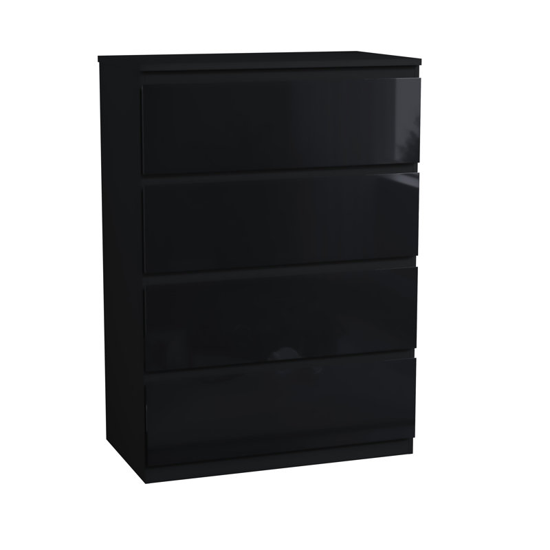 4 Drawer High Gloss Chest, (FSC 100%) Bedroom Home Storage Furniture, Black
