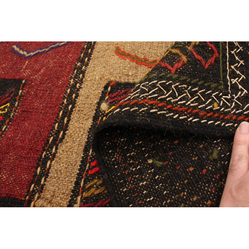 Tapis décoratif en laine noué à la main de conception unique noué à la main new age brun clair/rouge 3 pi 10 po x 5 pi 7 po
