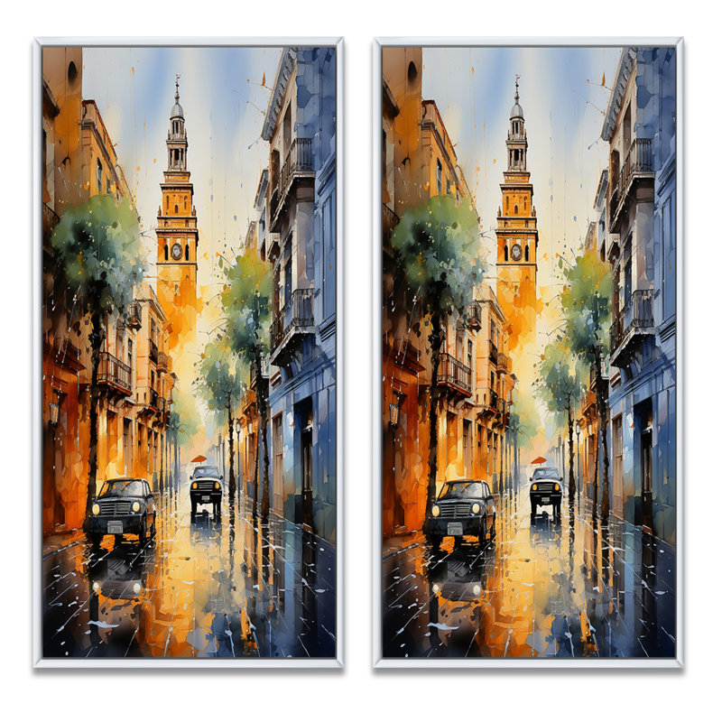 «Espagne Sevilles Iconic Giralda», 2 pièces, Cadre blanc, H 20 po x l 24 po