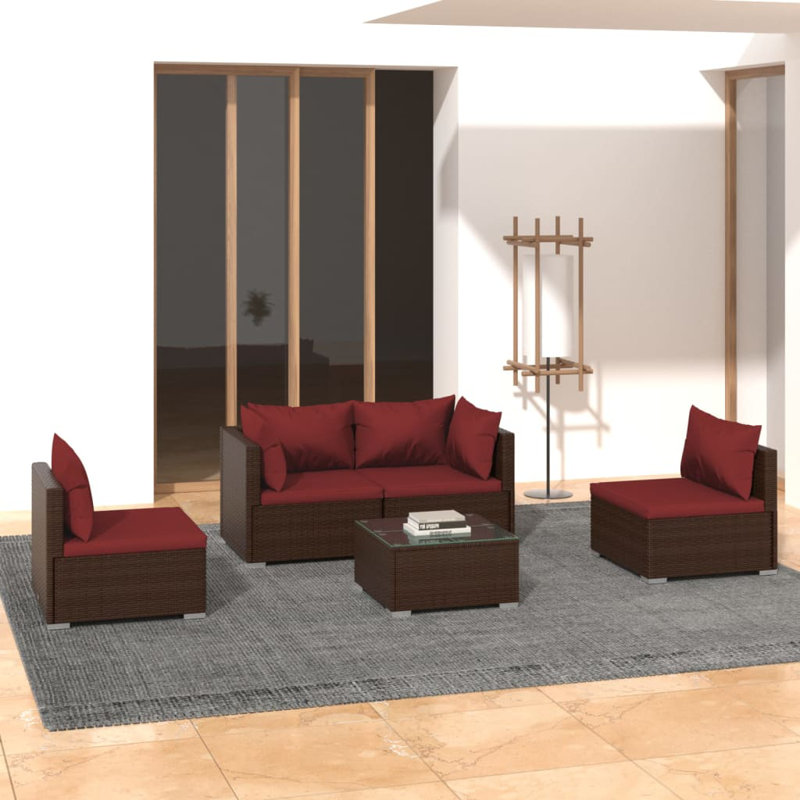 5 Piece Lounge Sofa Seating Group, Cinnamon red, Brown