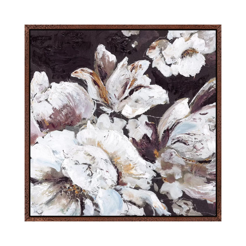Dark Flower - Painting on Canvas, Classic Brown Wood Framed, 93.98cm H x 93.98cm W x 3.81cm D