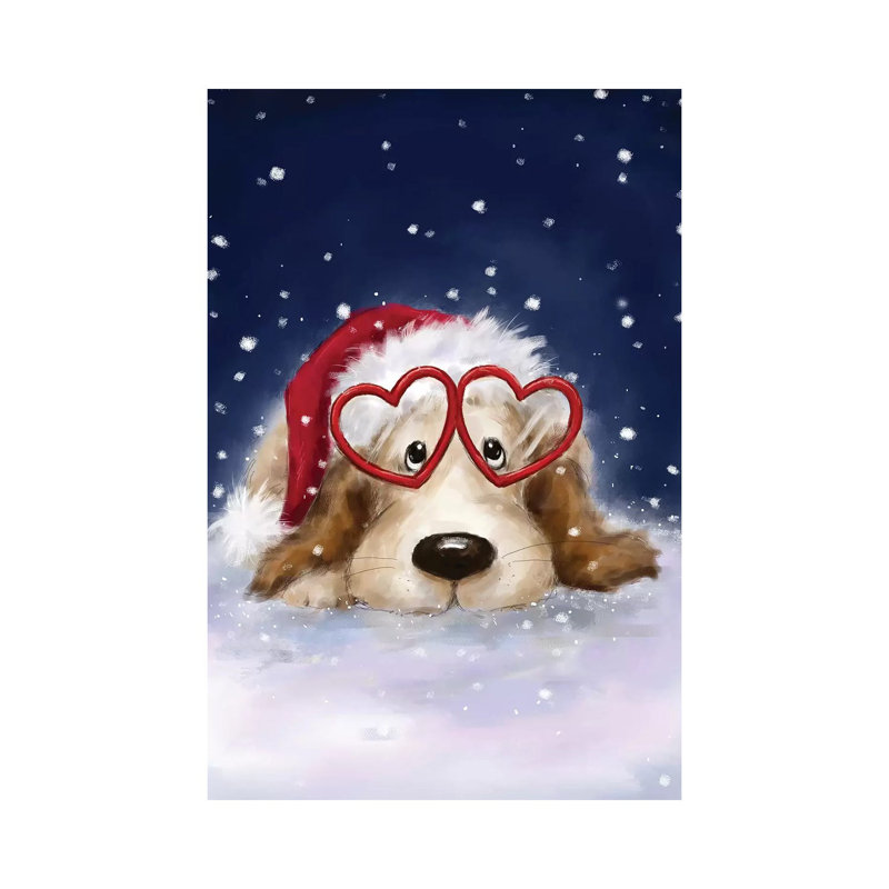 Dog With Santa S Hat by MAKIKO - Wrapped Canvas Print, 20.32 cm H x 30.48 cm W