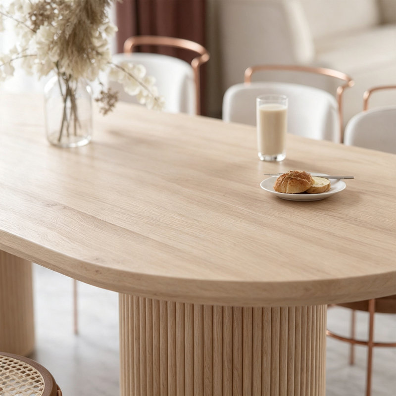 Ensemble de table à manger ovale moderne en bois massif Burlywood, H 29,52 po x l 70,86 po x P 31,49 po, 7