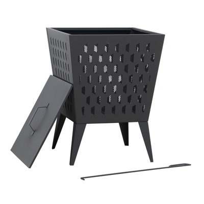 Sunjoy 18 in. Hartefeld Fire Pit, Steel Outdoor Patio Fire Pit Wood Burning Backyard Firepit with PVC Cover and Fire Poker