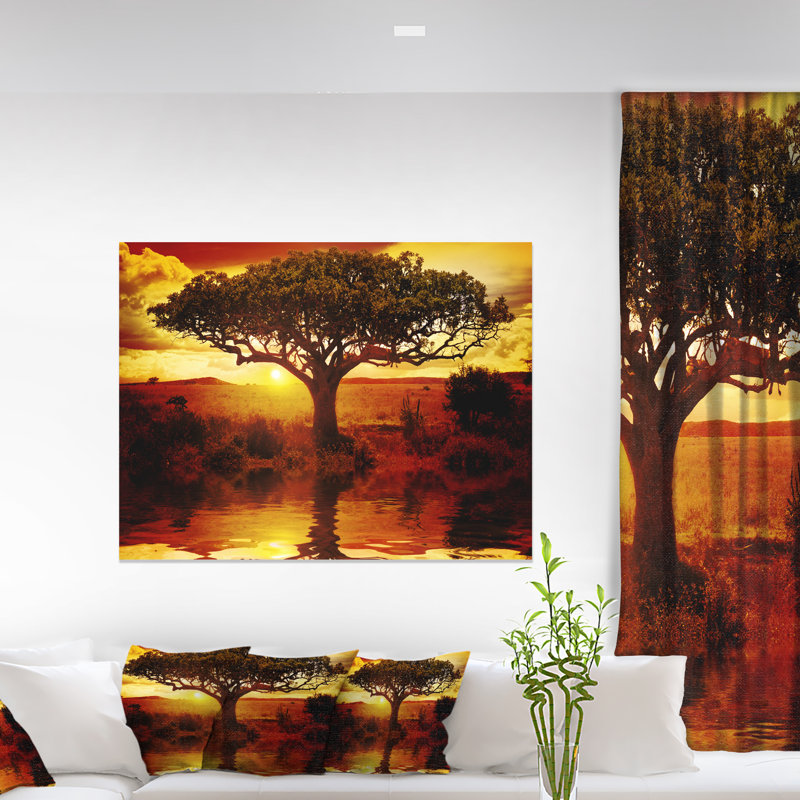 «Lonely Tree in African Sunset», impression, H 16 po x l 32 po x P 1 po, Toile tendue