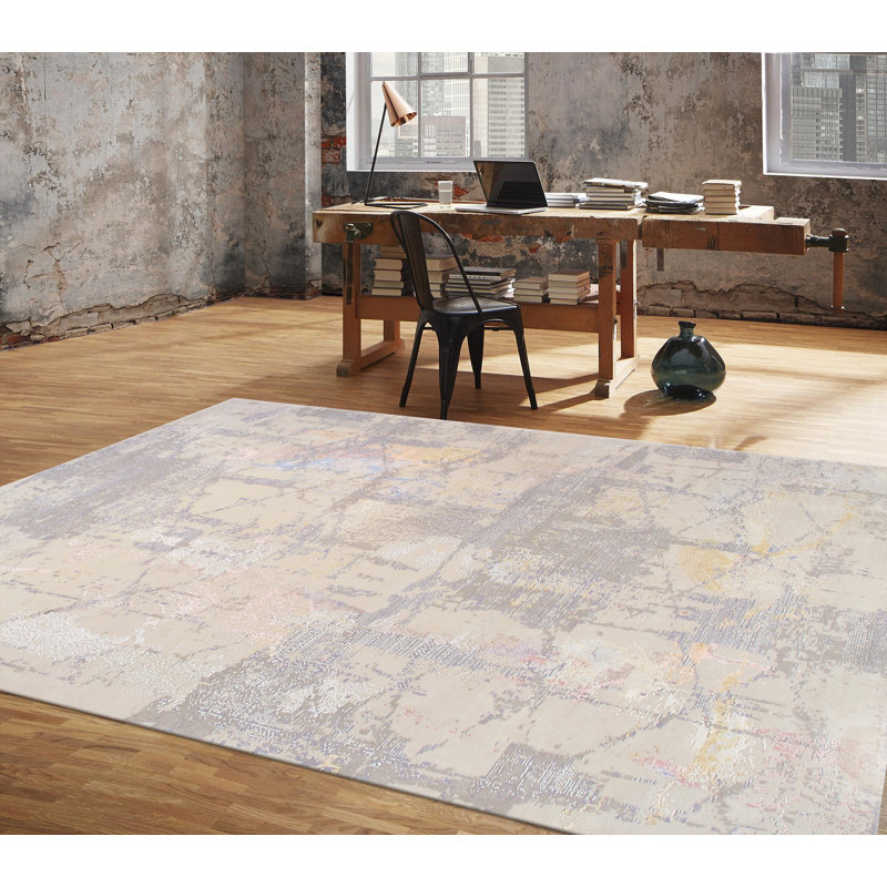 Hand Knotted Area Rug in Beige / Grey, Rectangle 12' x 15'4''