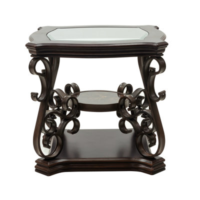 Table de bout, plateau de table en verre avec tablette