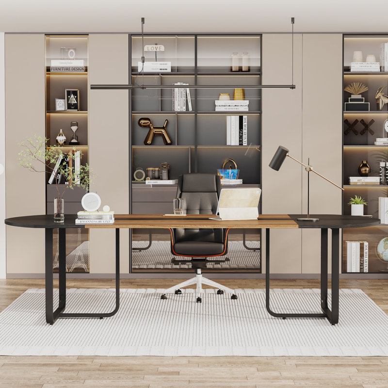 Bureau d'ordinateur de direction extra long 70,86 po Cadynce, Noir/naturel