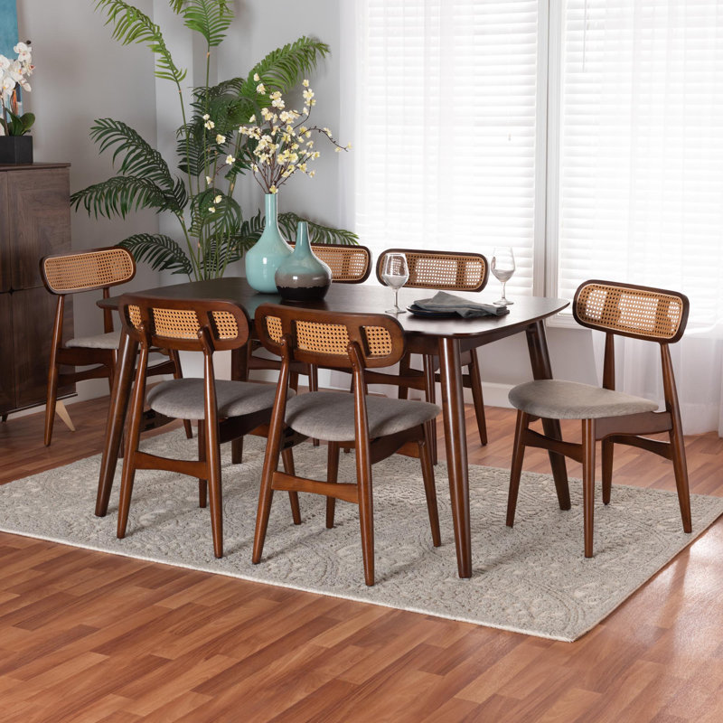Ensemble repas pour 6 personnes Bianey, gris, Chêne brun naturel