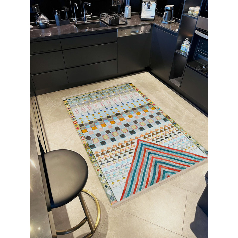 Tapis décoratif multicolore à motif géométrique rétro de la collection Barcelona, Rectangle 4 pi 11,06 po x 9 pi 10,11 po
