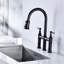 Robinet de cuisine rétractable noir mat - Interrupteur à deux poignées pour un débit et une température de l'eau réglables à 360 ° Buse rotative élevée Surface de nettoyage élargie Matériau laiton Durabilité avec poignées-831176466