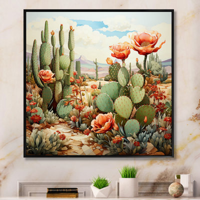 Corail vert cactus désert pointillisme III - art mural de cactus pour le salon
