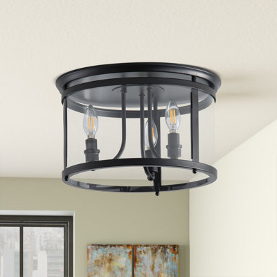 Badradin 3-Light Matte Black Glass Cylindrical Modern Industrial Dimmable Ceiling Lamps
