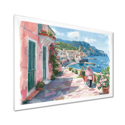 Scooter rose dans un village côtier, Italie I - impression d'art mural Italie