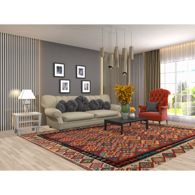 Tapis géométrique en laine réversible 8 x 11