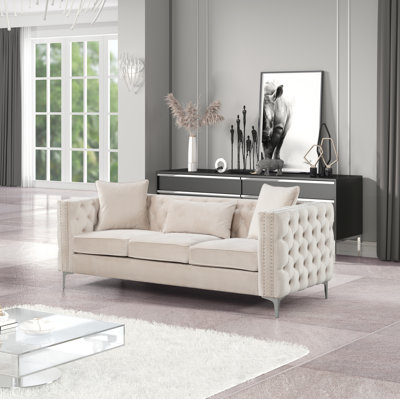 Marvine 86" Velvet Square Arm Chesterfield Sofa