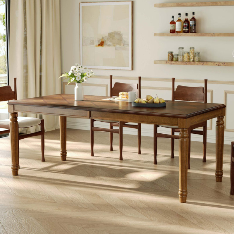 Table de salle à manger rectangulaire traditionnelle avec plateau en bois et pieds tournés pour la salle à manger et la cuisine