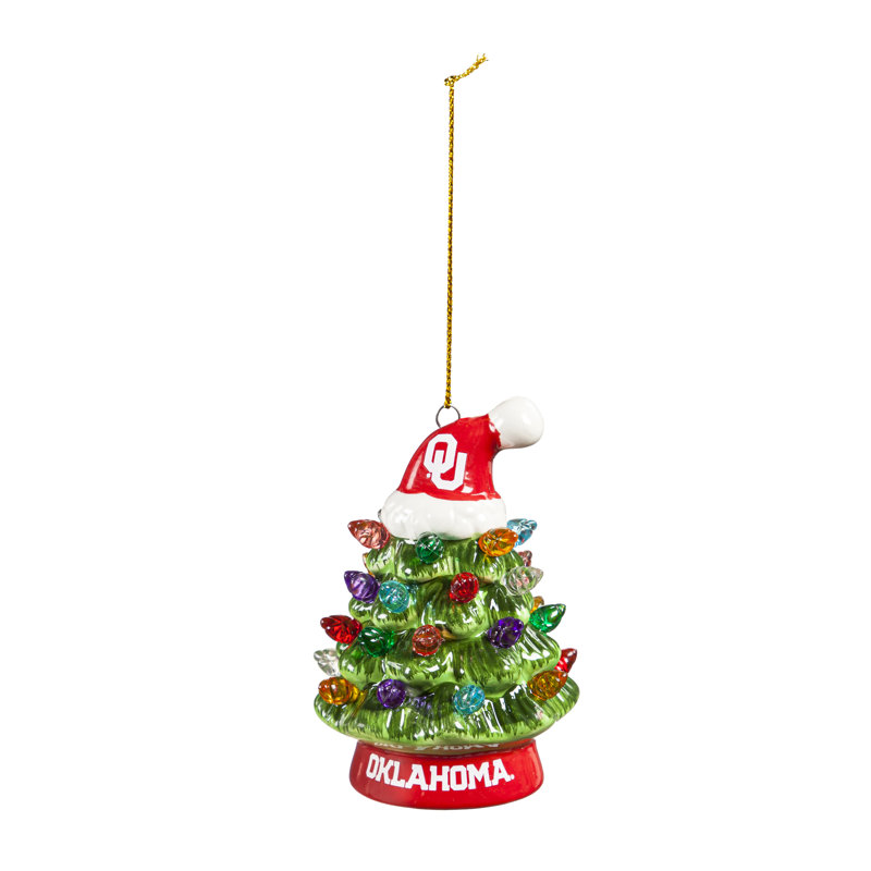 Ornement en forme d'arbre de Noël en céramique à DEL 4 po avec chapeau de père Noël, Université de l'Oklahoma