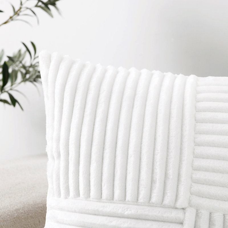 Square Striped Corduroy Soft Flannel Patchwork Pillow Cover, White, 20"H x 20"W