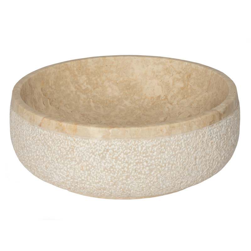 Eden Beige Marble 17'' Round Vessel Sink with Hammered Exterior