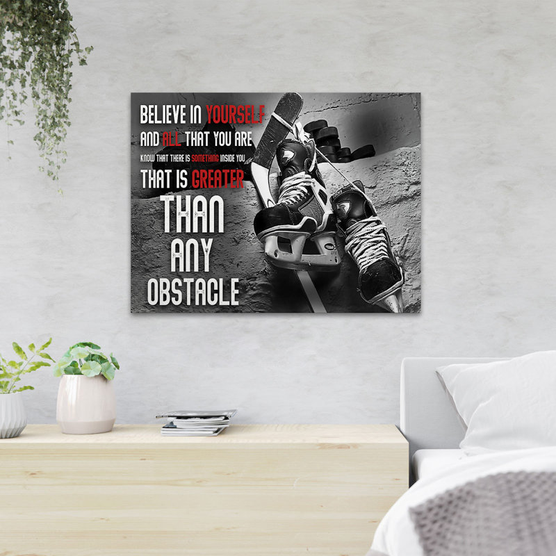 Hockey Hockey - Believe In Yourself… - Reproduction d'art graphique sur toile tendue 1 pièce, H 16 po x l 20 po x P 2 po