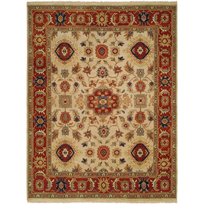 Setta Wool Oriental Area Rug in Ivory/Red