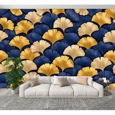 Peel and Stick Wallpaper Elegant Gold Ginkgo Leaf Dark Abstract Botanical Design Wall Murals 100"H x 144"W Removable PVC Wall Paper Self-Adhesive Wall Decor for Bedroom Living Room Home Office