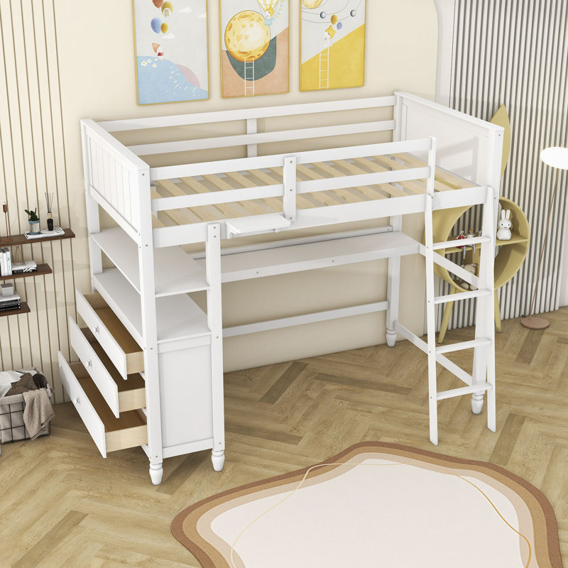 Gianbattista Kids Twin Loft Bed with Drawers, White