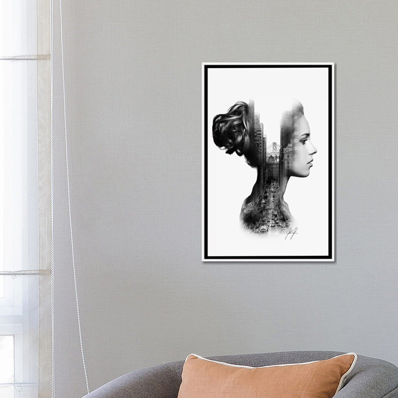 Impression d’art graphique « profile I » par Kathrin Federer, H 26 po x l 18 po x 1,5 po, Toile blanche encadrée